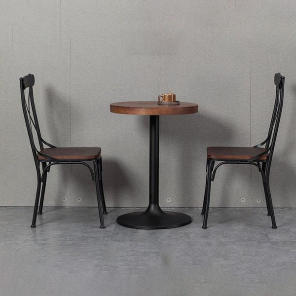 Contemporary Industrial Leather Wood Iron Square X Shape Back Dining Chair & Table Set For Dining Room - Image 15
