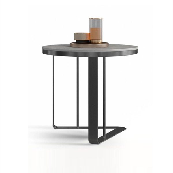 Modern Simplicity Round Triangle Base Slate Metal End Table For Living Room - Image 8