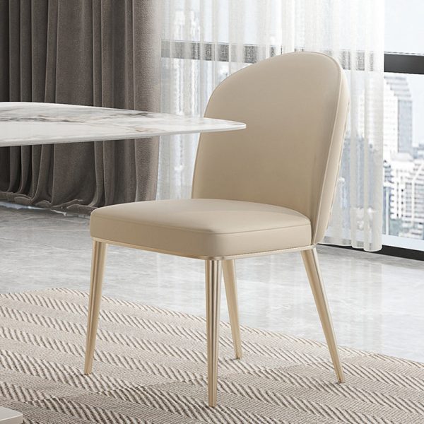 Contemporary Nordic Curved Leather Upholstered Metal Tapered Legs Dining Chair Backrest For Dining Room - Image 4