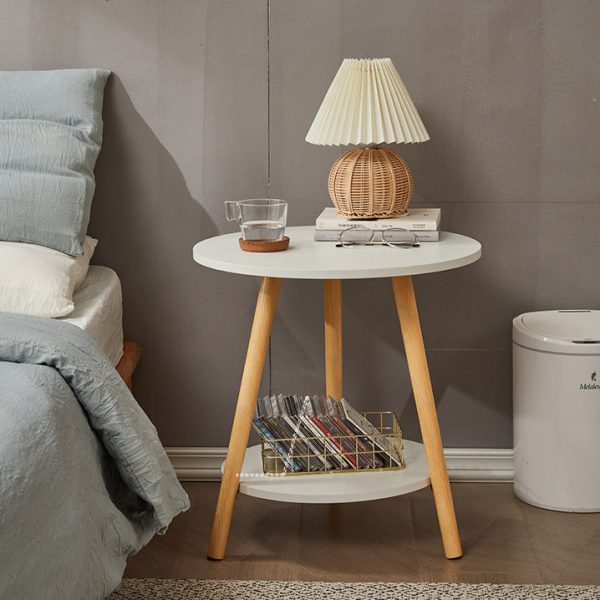 Modern Simplicity Round Wood Grain Board Top End Table 2-Tier For Living Room - Image 3