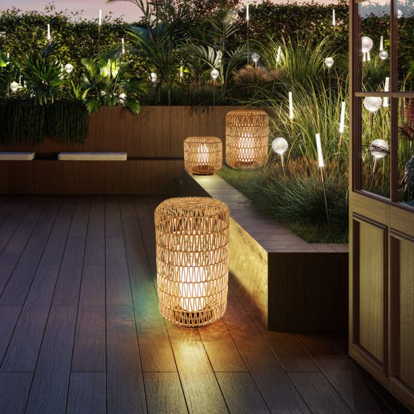 Japanese Simple Rattan Column Waterproof 1-Light Outdoor Lawn Floor Lamp - Image 19