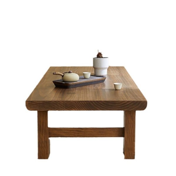 Traditional Japanese Rectangular Tabletop Solid Wood Coffee Table 4-Leg For Living Room - Image 16