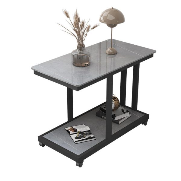 Modern Simplicity Rectangular Slab Steel End Table 2-Tier Movable For Living Room - Image 17
