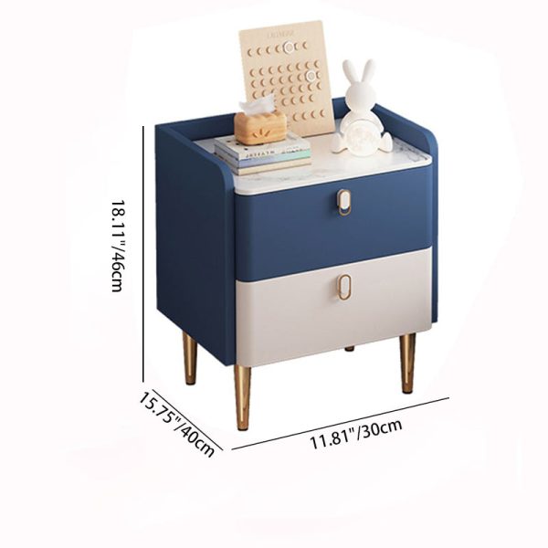 Modern Luxury Rectangular Tabletop Solid Wood Rock Slab Microfiber Leather Nightstand 2-Drawer For Bedroom - Image 5