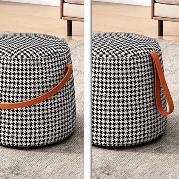 Modern Minimalist Round Column Cotton Linen Leather Wood Chair Backless Armless For Living Room - Image 11