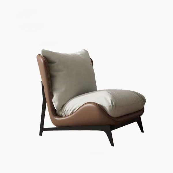 Contemporary Scandinavian Leather Velvet Cotton Latex Carbon Steel Square Accent Chair Backrest Footrest For Living Room - Image 26
