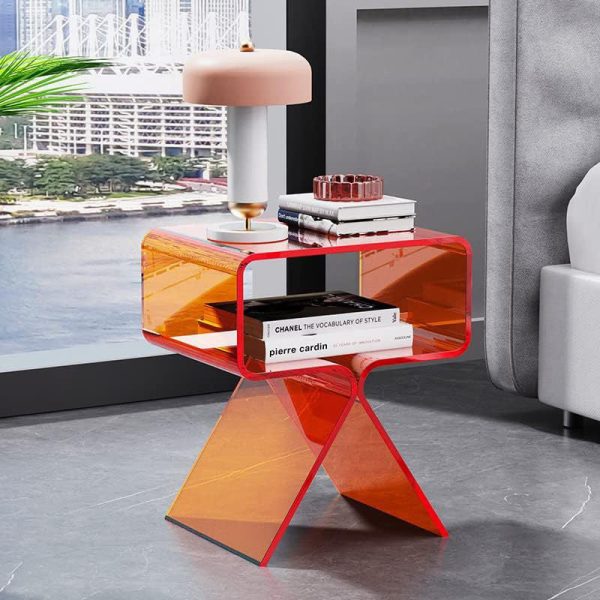 Modern Minimalist Rectangular Acrylic End Table 2-Tier For Living Room - Image 13