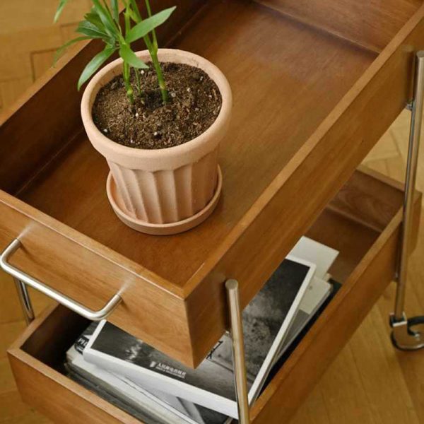 Contemporary Retro Rectangular Wood Stainless Steel Side Table 2-Tier Movable For Living Room - Image 5