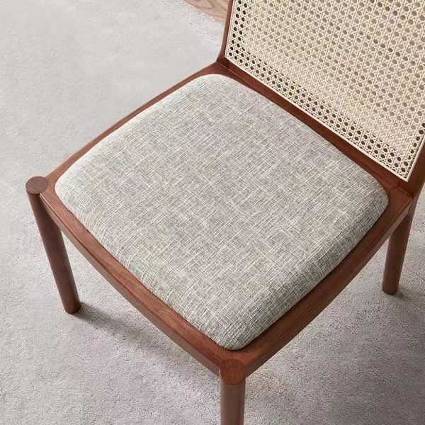 Traditional Chinese Square Weaving Wood Fabric Foam Dining Chair Four Legs Backrest For Dining Room - Image 8