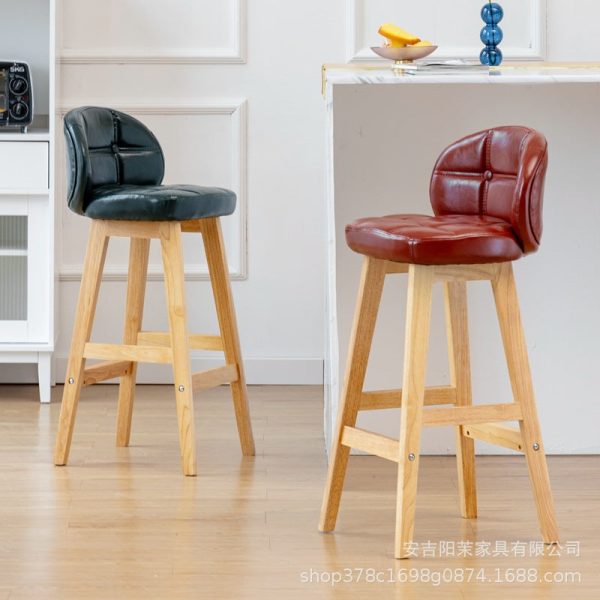 Modern Minimalist Square Wood Leather Foam Bar Stool With Four Legs Backrest For Dining Room - Image 11