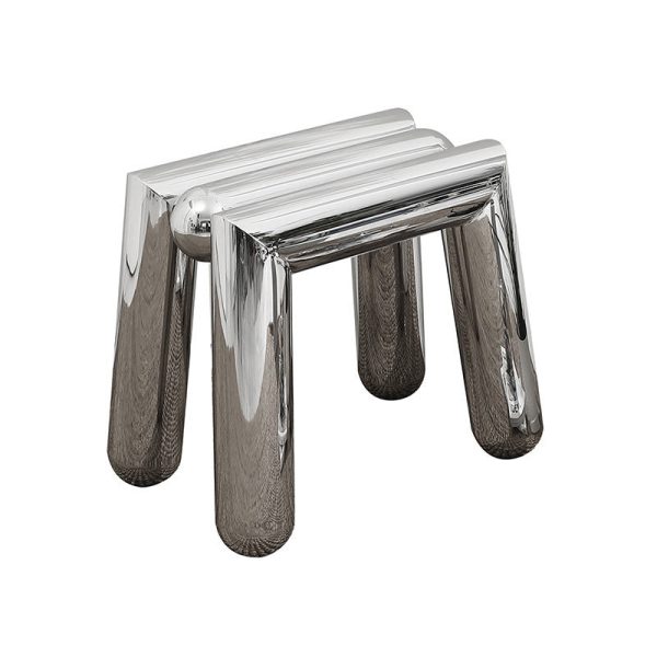 Modern Minimalist Stainless Steel Geometric Round Tube Splicing Footstool For Entryways - Image 12