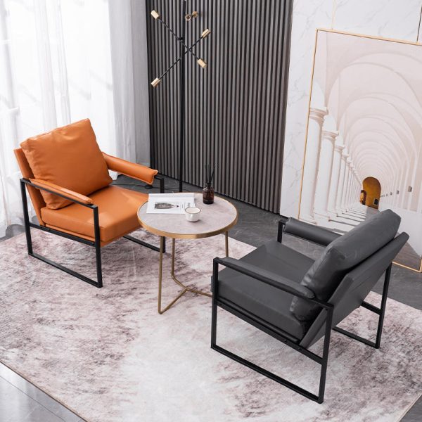 Contemporary Scandinavian Fabric Velvet Leather Carbon Steel Latex Sponge Square Accent Chair Backrest Armrest For Living Room - Image 19