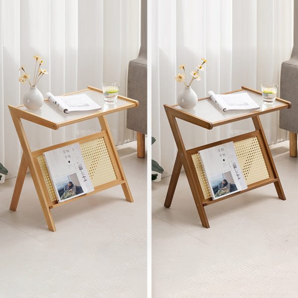 Contemporary Simplicity Z-shaped Glass Bamboo End Table For Living Room - Image 14