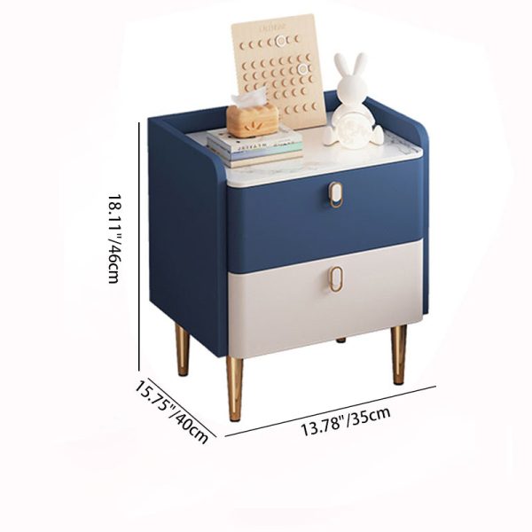 Modern Luxury Rectangular Tabletop Solid Wood Rock Slab Microfiber Leather Nightstand 2-Drawer For Bedroom - Image 6