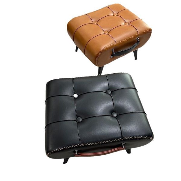 Modern Luxury Square Tufted Faux Leather Upholstered Portable Footstool For Living Room - Image 19
