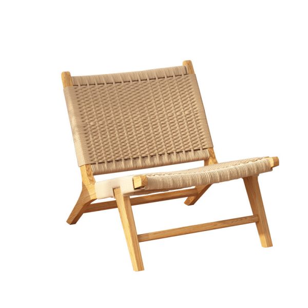 Contemporary Nordic Weaving Wood Rope Rectangular Square Accent Chair Backrest Armrest For Living Room - Image 15