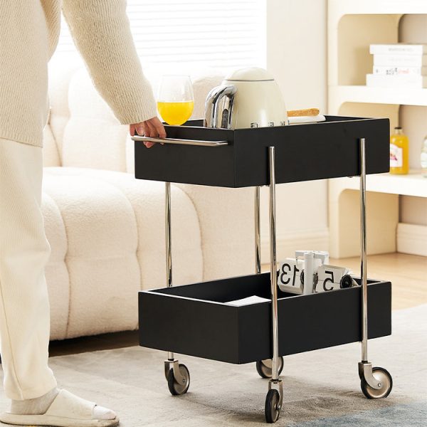 Modern Eclectic Rectangular Stainless Steel End Table 2-Tier For Living Room - Image 3