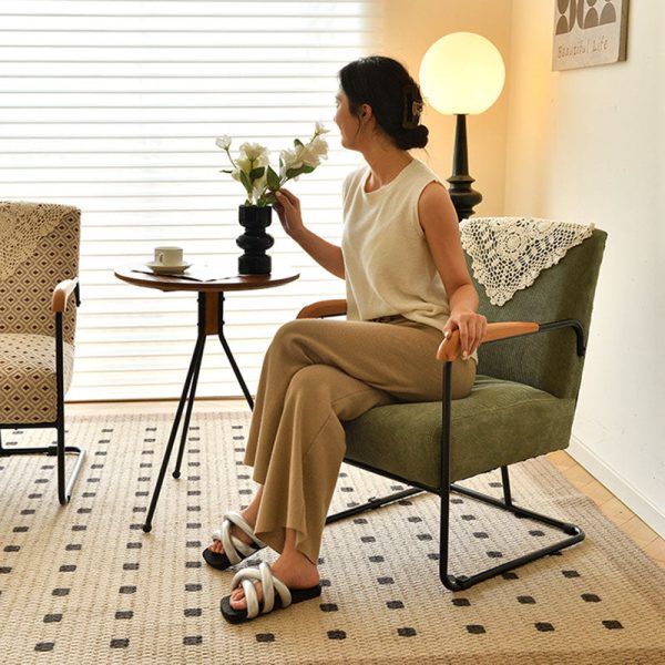 Contemporary Scandinavian Square Cushion Corduroy Solid Wood Carbon Steel Accent Chair Backrest Armrest For Living Room - Image 14