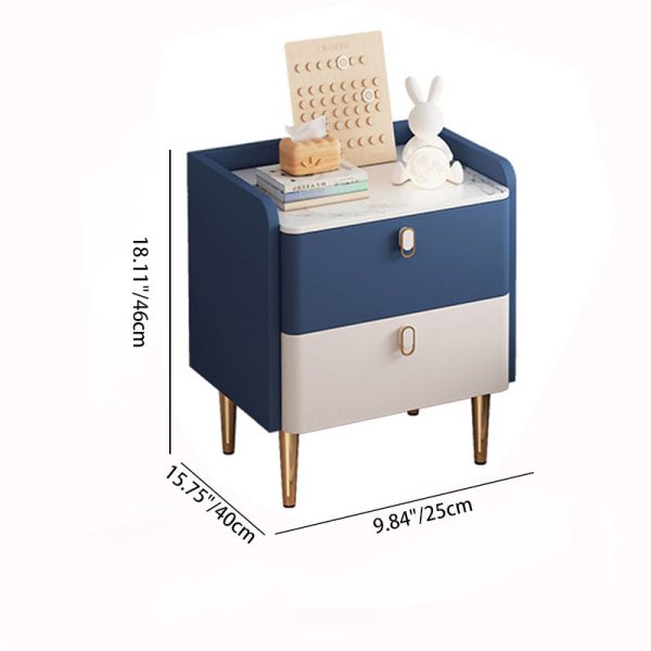 Modern Luxury Rectangular Tabletop Solid Wood Rock Slab Microfiber Leather Nightstand 2-Drawer For Bedroom - Image 4
