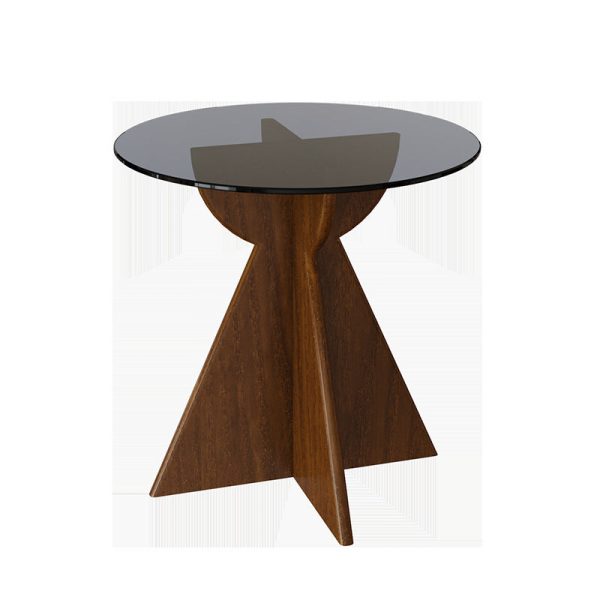 Contemporary Retro Geometric Oval Tempered Glass Wood Base End Table For Living Room - Image 11