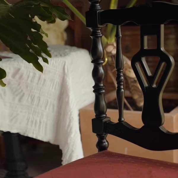 Traditional French Square Rectangular Backrest Wood Fabric Dining Chair For Dining Room - Image 7