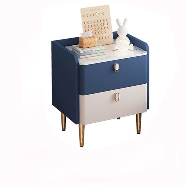 Modern Luxury Rectangular Tabletop Solid Wood Rock Slab Microfiber Leather Nightstand 2-Drawer For Bedroom - Image 15