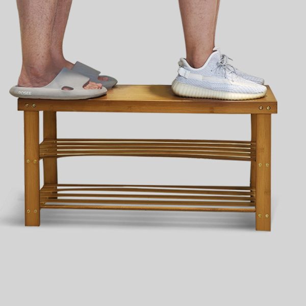 Modern Minimalist Rectangle Heather Bamboo Shoe Storage 2-Shelf For Entryways - Image 13