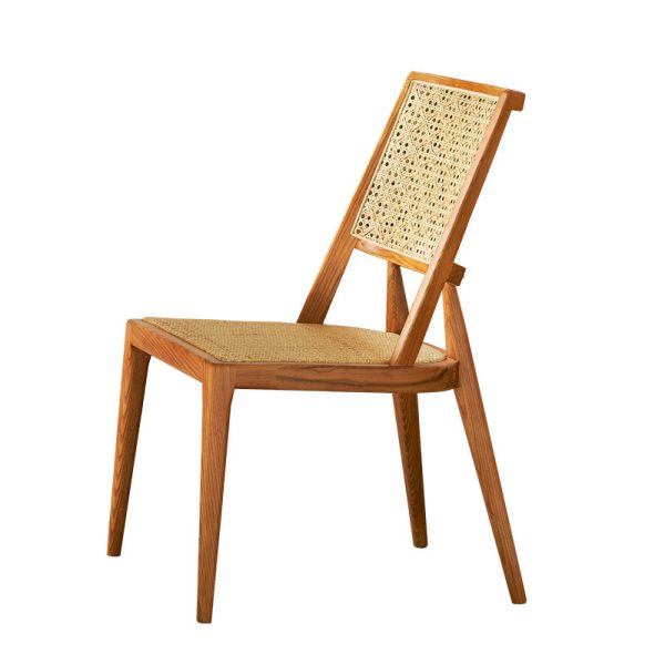 Traditional Vintage Rattan Weaving Wood Frame Dining Chair Backrest For Dining Room - Image 12