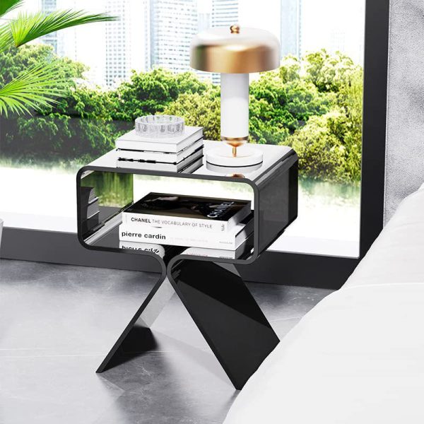 Modern Minimalist Rectangular Acrylic End Table 2-Tier For Living Room - Image 12
