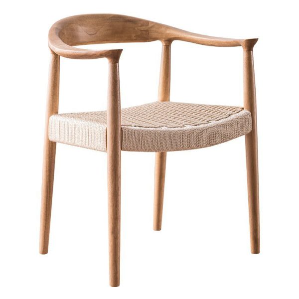 Traditional Vintage Braided Rope Wood Legs Square Dining Chair Backrest Armrest For Dining Room - Image 30