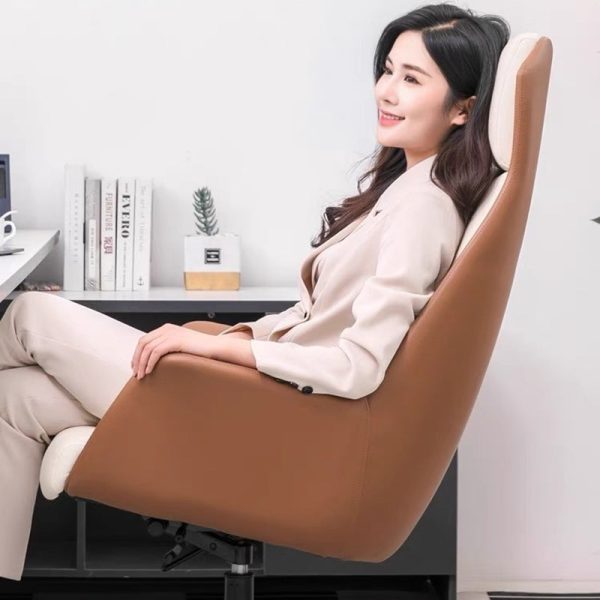 Modern Minimalist Rectangular High Back Leather Carbon Steel Desk Chair For Home Office - Image 10