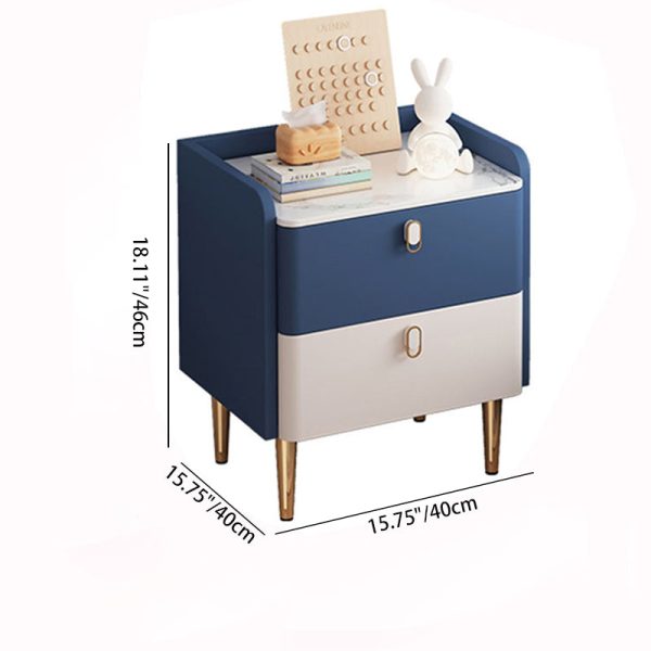 Modern Luxury Rectangular Tabletop Solid Wood Rock Slab Microfiber Leather Nightstand 2-Drawer For Bedroom - Image 7