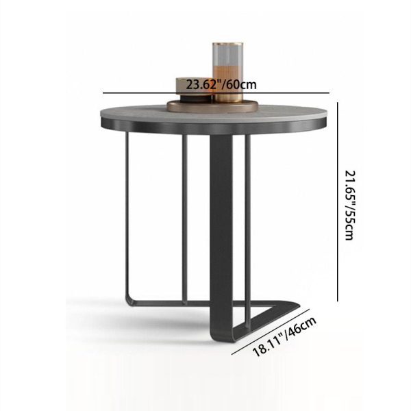 Modern Simplicity Round Triangle Base Slate Metal End Table For Living Room - Image 3
