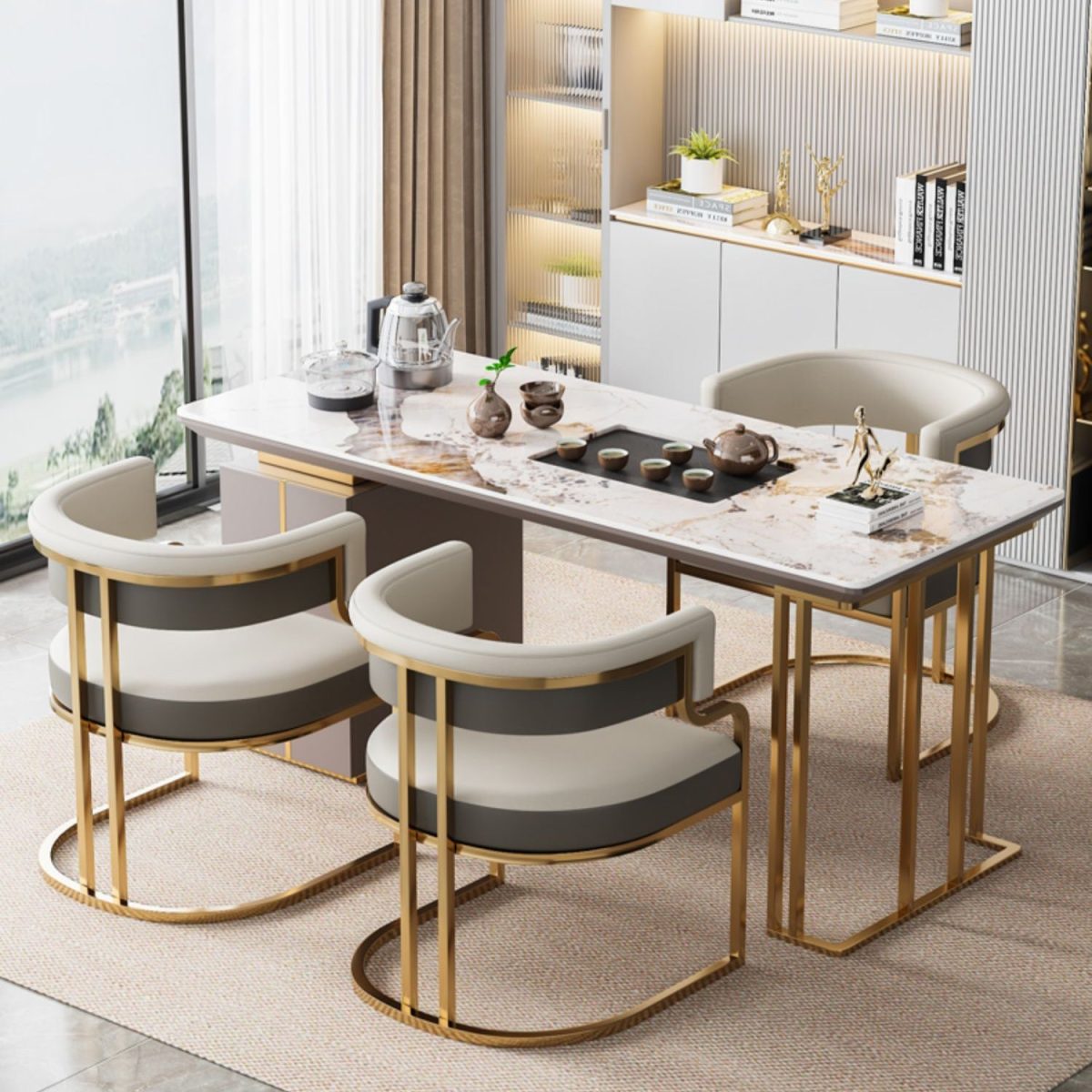 Traditional Luxury U-Shape Metal Leather Dining Chair Backrest Armrest for Dining Room - Image 4