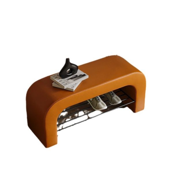 Modern Minimalist Long Rectangle Lambswool PU Leather Iron Storage Bench 1-Shelf For Entryways - Image 21