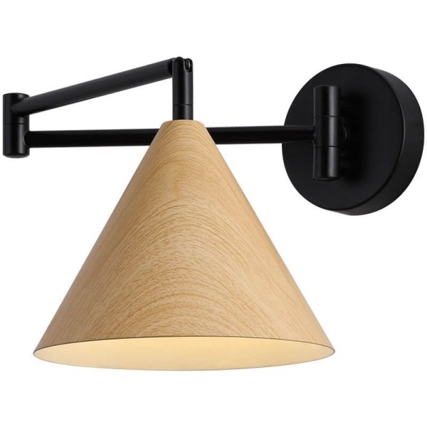 Nordic Minimalist Cone Swing Arm Wood Grain Iron 1-Light Wall Sconce Lamp - Image 13