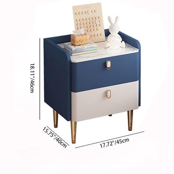 Modern Luxury Rectangular Tabletop Solid Wood Rock Slab Microfiber Leather Nightstand 2-Drawer For Bedroom - Image 9