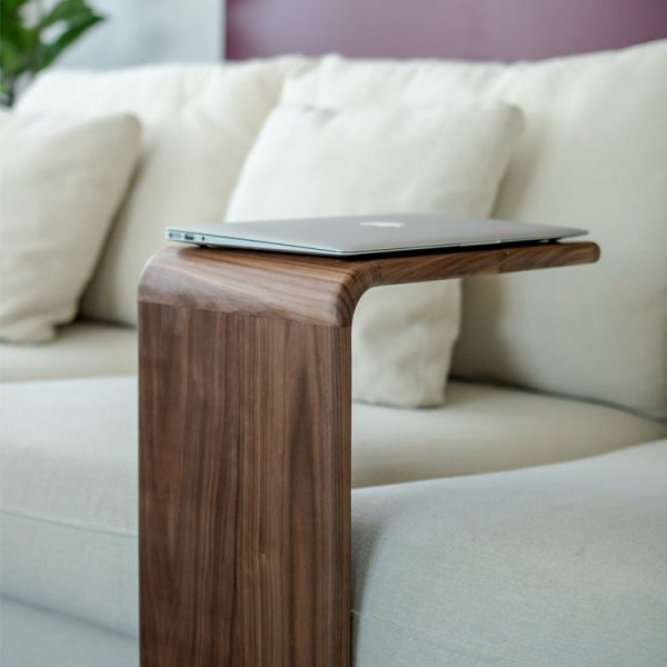 Contemporary Nordic Rectangular Square C Shape Wood Walnut End Table Embedded For Living Room - Image 8