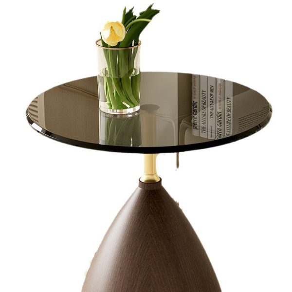Modern Minimalist Round Cone Base Glass Carbon Steel End Table For Living Room - Image 6