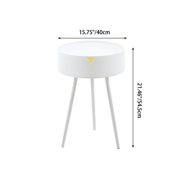 Modern Minimalist Round Tripod Plastic Nightstand 1-Storage For Bedroom - Image 4