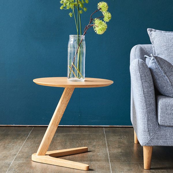 Modern Minimalist Round V-Shape Base Wood Side Table For Living Room - Image 7