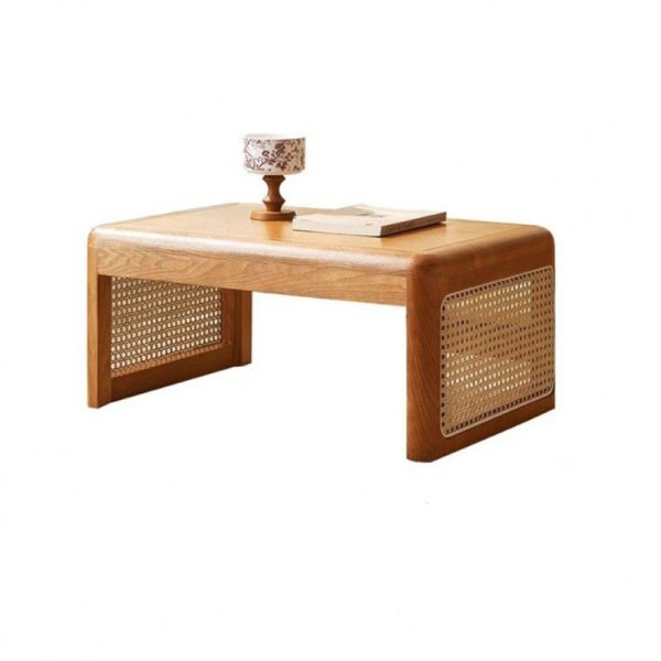 Traditional Japanese Rectangular Solid Wood Stainless Steel End Table 1-Tier For Living Room - Image 16