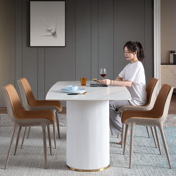 Modern Simplicity Cowhide Steel Sponge Square Curved Dinining Chair Backrest For Dining Room - Image 3