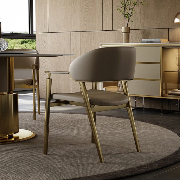 Modern Luxury Square Microfiber Leather Genuine Leather Metal Dining Chair Backrest Armrest For Dining Room - Image 4