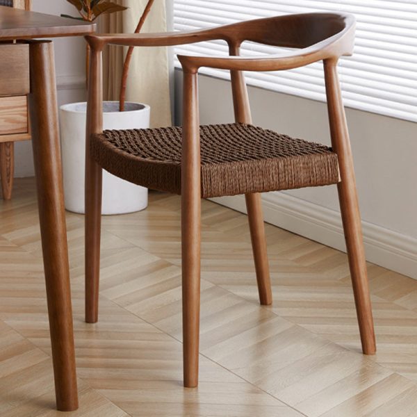 Traditional Vintage Braided Rope Wood Legs Square Dining Chair Backrest Armrest For Dining Room - Image 16