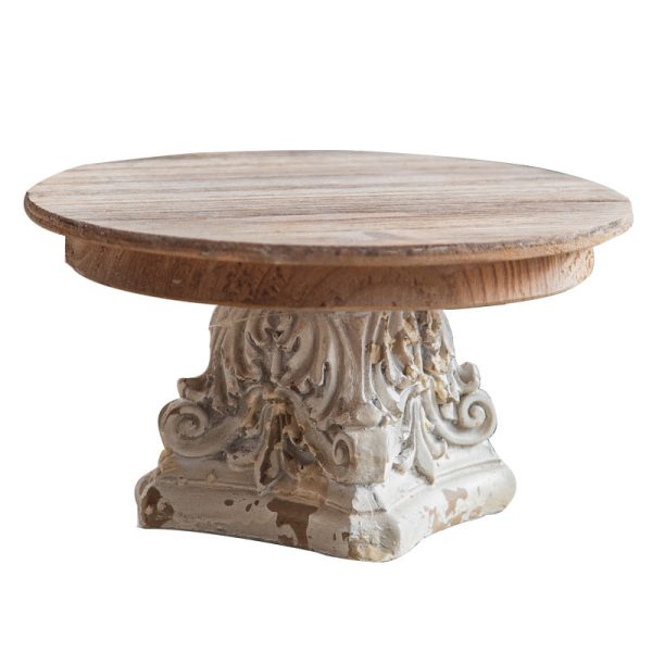 Traditional Vintage Round Column Carved Cedar Magnesium Oxide Tray Side Table For Dining Room - Image 15