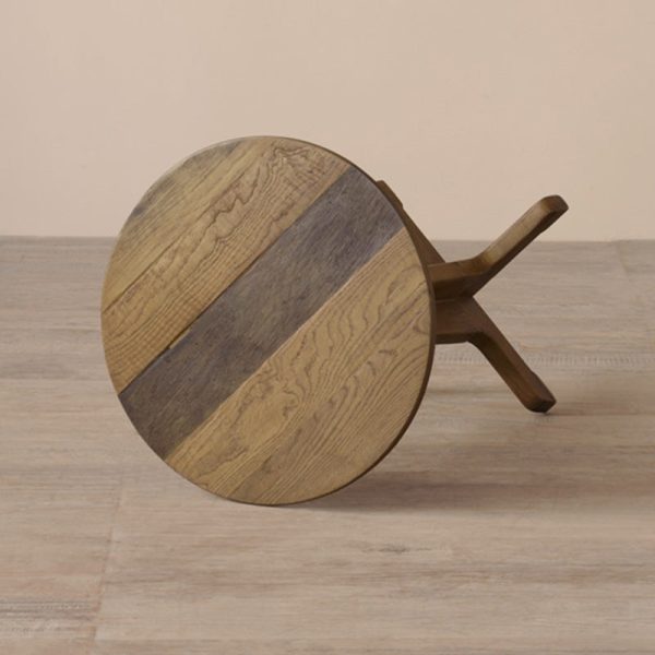 Traditional Vintage Round Distressed Wood End Table For Living Room - Image 7
