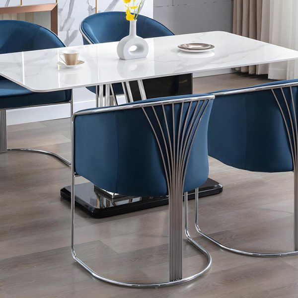 Modern Luxury Half Round Curved Leather Metal Frame Dining Chair Backrest Armrest For Dining Room - Image 11