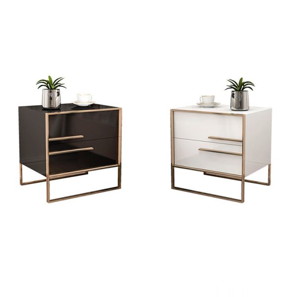 Modern Simplicity Cubic Solid Wood Stainless Steel Frame Nightstand 2-Drawer For Bedroom - Image 18