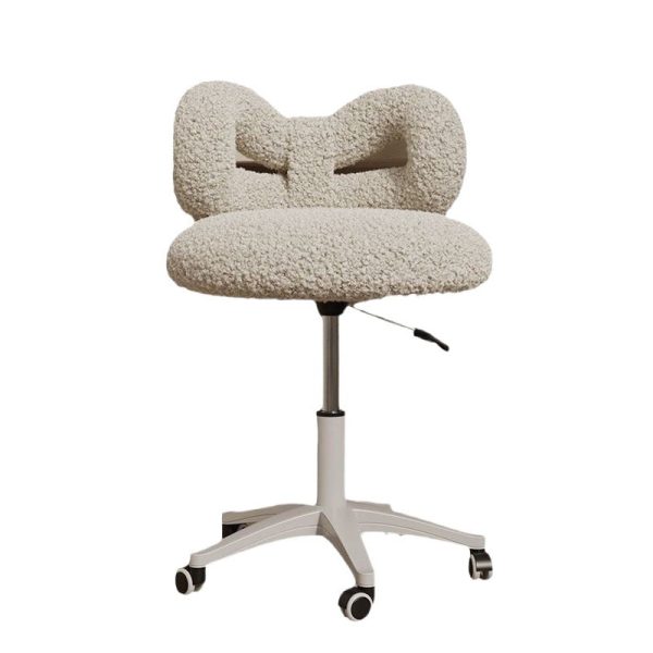 Modern Art Deco Butterfly Knot Round Lambswool Leather Metal Vanity Stool Backrest Armless For Bedroom - Image 22